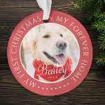 Ornamento Meu Primeiro Natal para sempre - Foto Moderna de P<br><div class="desc">Este design simples e clássico é composto por tipografia serif e adiciona uma foto personalizada. "Meu Primeiro Natal em minha casa para sempre" rodeia a foto personalizada.</div>
