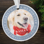 Ornamento Meu Primeiro Natal para sempre - Foto Moderna de P<br><div class="desc">Este design simples e clássico é composto por tipografia serif e adiciona uma foto personalizada. "Meu Primeiro Natal em minha casa para sempre" rodeia a foto personalizada.</div>