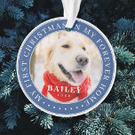 Ornamento Meu Primeiro Natal para sempre - Foto Moderna de P<br><div class="desc">Este design simples e clássico é composto por tipografia serif e adiciona uma foto personalizada. "Meu Primeiro Natal em minha casa para sempre" rodeia a foto personalizada.</div>