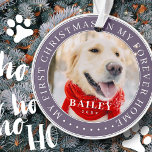 Ornamento Meu Primeiro Natal para sempre - Foto Moderna de P<br><div class="desc">Este design simples e clássico é composto por tipografia serif e adiciona uma foto personalizada. "Meu Primeiro Natal em minha casa para sempre" rodeia a foto personalizada.</div>