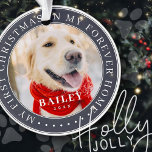 Ornamento Meu Primeiro Natal para sempre - Foto Moderna de P<br><div class="desc">Este design simples e clássico é composto por tipografia serif e adiciona uma foto personalizada. "Meu Primeiro Natal em minha casa para sempre" rodeia a foto personalizada.</div>