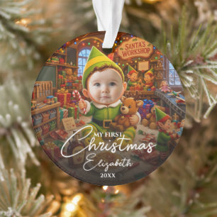 Ornamento Meu Primeiro Natal Santas Pequeno Ajuda Foto