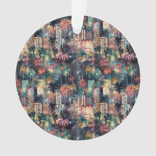 Ornamento Miami no Natal e Ano Novo em Aquarelas (Frente)