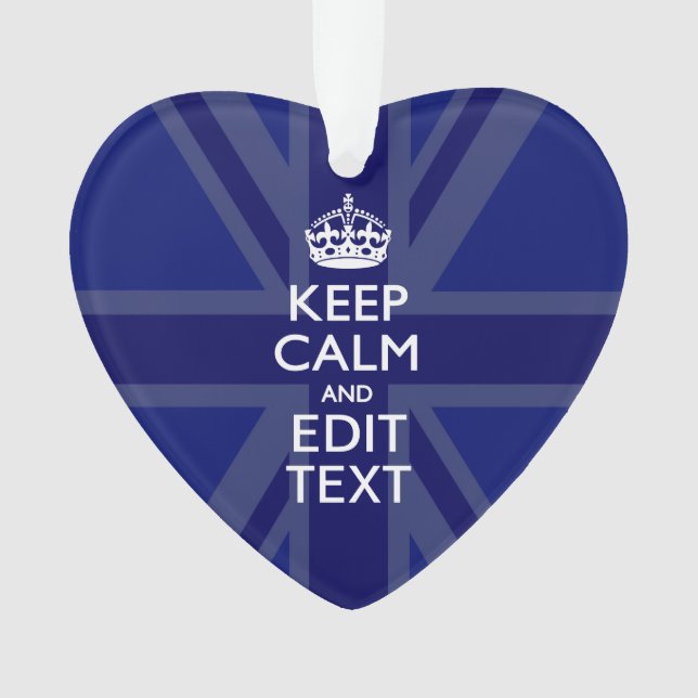Ornamento Midnight Blue Keep Calm Have Your Text Union Jack (Frente)