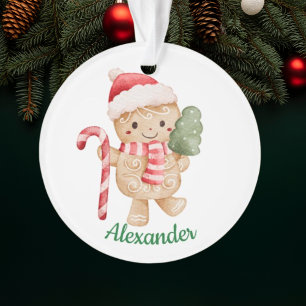 Ornamento Minha 1ª Foto de Natal em Aquarela de Biscoito de