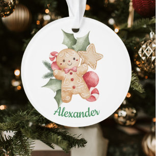 Ornamento Minha 1ª Foto de Natal em Aquarela de Biscoito de