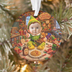 Ornamento Minha Primeira Foto de Natal do Pequeno Ajudante d
