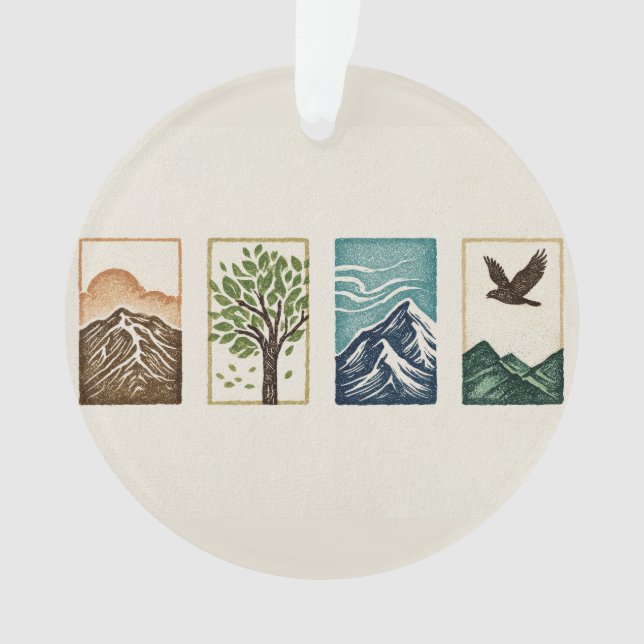 Ornamento Minimal Nature Set – Mountain & Tree Art (Frente)