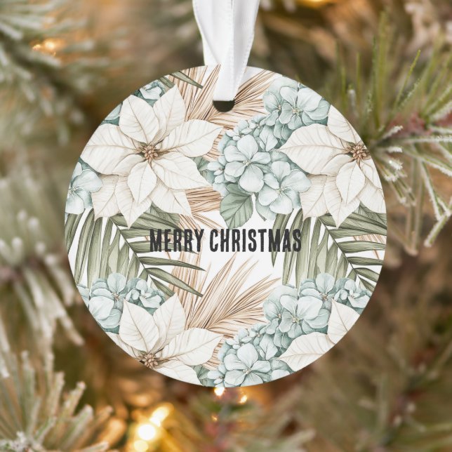 Ornamento Mint Blue Floral Tropical Coast Beach Christmas (Árvore)