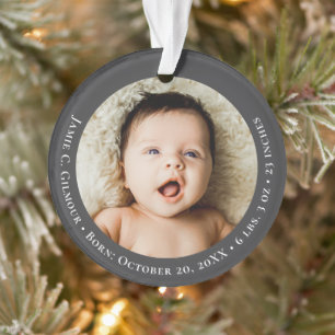 Ornamento Mod Grey Primeiro Natal do Bebê 1 foto Data de nas