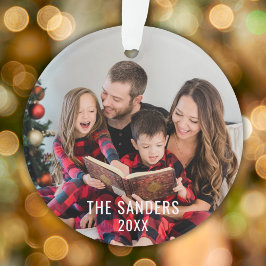 Ornamento Modern Family Christmas Photo Script, merry 