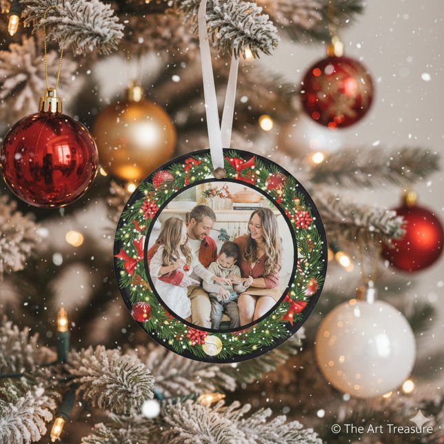 Ornamento Modern Minimalist Merry Christmas Family Photo (Criador carregado)