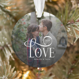 Ornamento Modern Script Love Custom Engaged Couples Photo