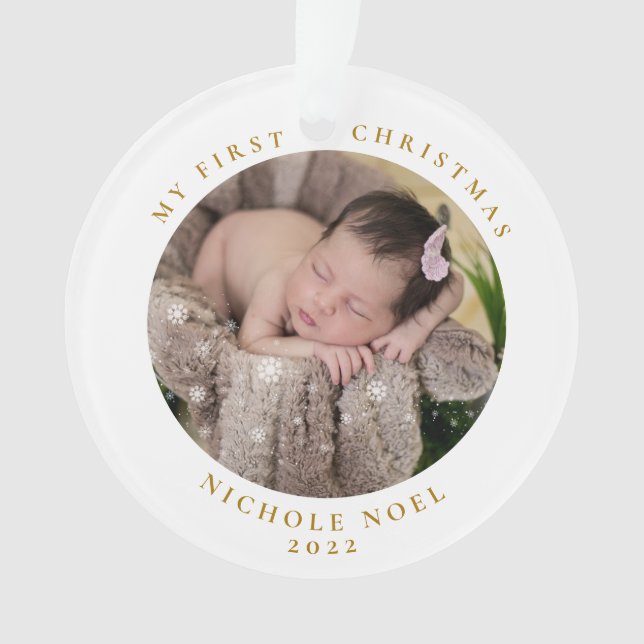Ornamento Moderno De Dois Lados Minha Primeira Foto De Floco (Frente)