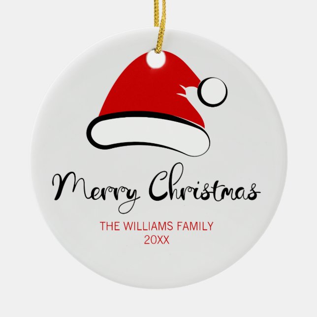 Ornamento Moderno de Santa Hat, Feliz Natal (Frente)