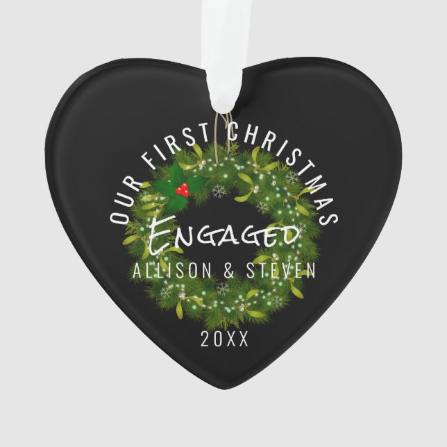 Ornamento Moderno Elegante Nosso Primeiro Natal Envolvido (Verso)