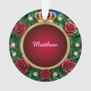 Ornamento Moldura de Coroa de Ouro Luxuosa Adornada com Rosa