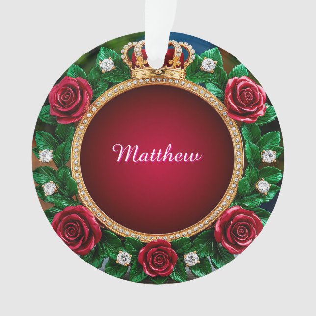 Ornamento Moldura de Coroa de Ouro Luxuosa Adornada com Rosa (Frente)