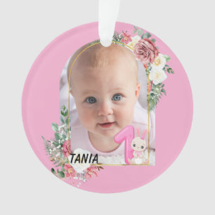 Ornamento Moldura Floral Rosa Menina de primeira Natal