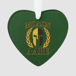 Ornamento Molon Labe Spartan Mask Laurels sobre Verde