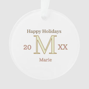 Ornamento MONOGRAMA CINZA PÊSSEGO NOME ANO Dourado FÉRIAS 20