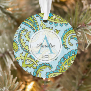Ornamento Monograma Colorido Paisley Blue Bohemian Trendy