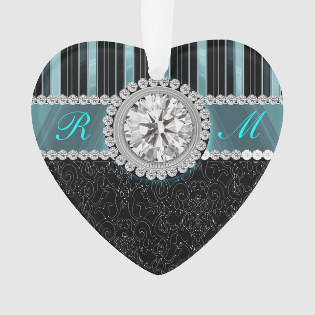 Ornamento Monograma da cerceta, da prata e do carvão (Frente)