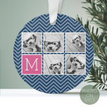 Ornamento Monograma de Colagem de Fotografias do Instagram 5<br><div class="desc">O plano de fundo inclui um padrão de canal opcional - Use cinco fotos quadradas para criar um presente exclusivo e pessoal. Ou você pode ficar com o filhote hipster e fazer uma moda. Se precisar ajustar as fotos,  clique na ferramenta personalizar para fazer alterações.</div>