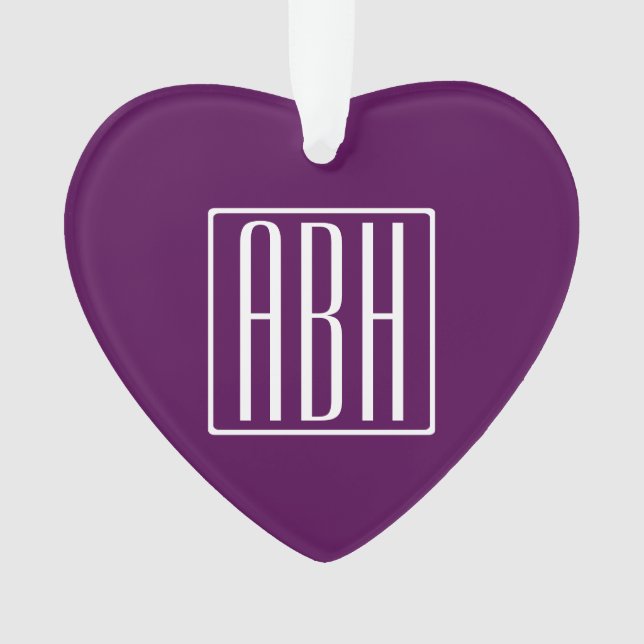 Ornamento Monograma de Iniciais | Branco Sobre Roxo Profundo (Frente)