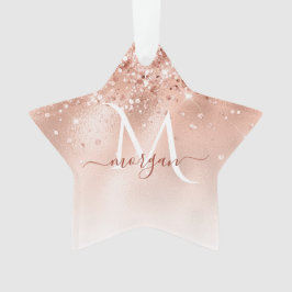 Ornamento Monograma Dourado de Rosa de Pêssego com brilho