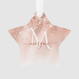 Ornamento Monograma Dourado de Rosa de Pêssego com brilho