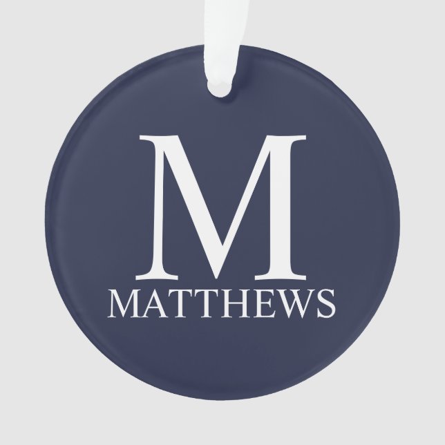 Ornamento Monograma e Nome Personalizados Azul-marinho (Frente)