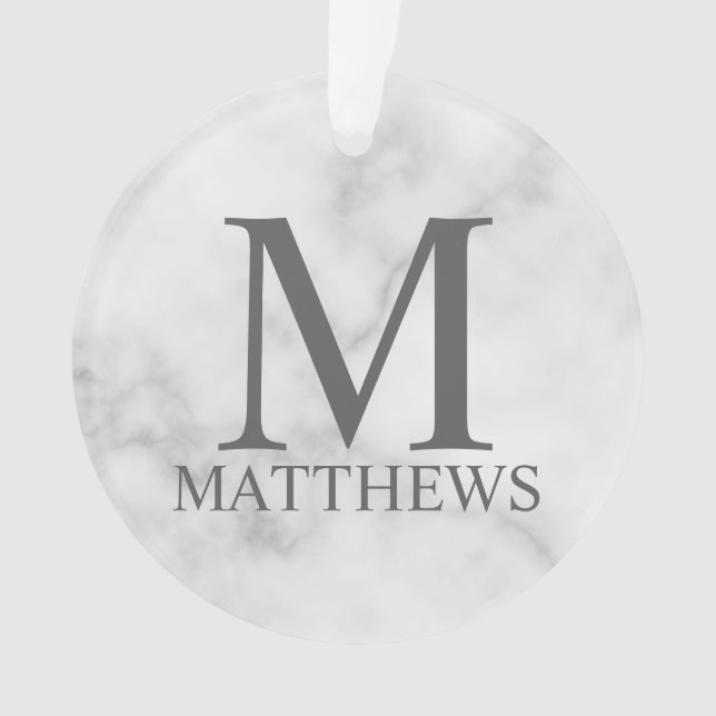 Ornamento Monograma e Nome Personalizados do Marble Branco (Frente)