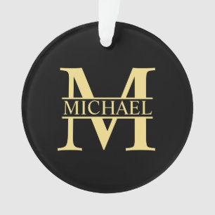 Ornamento Monograma e Nome Personalizados Preto e Dourado