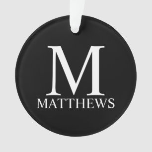 Ornamento Monograma e Nome Personalizados Pretos