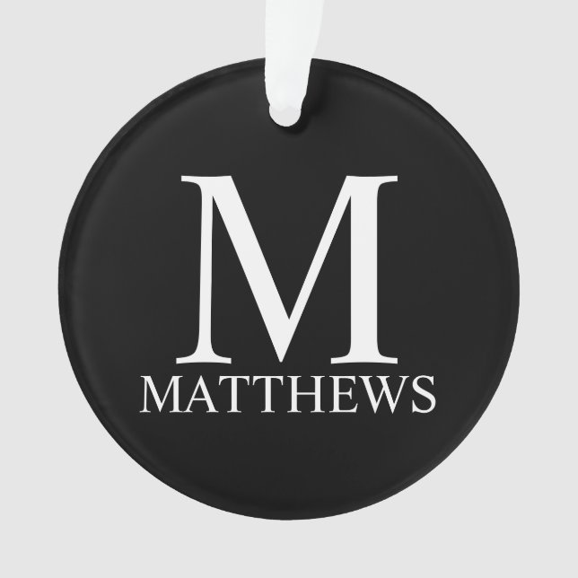 Ornamento Monograma e Nome Personalizados Pretos (Frente)
