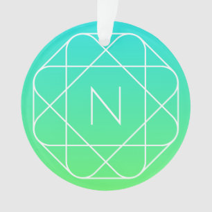 Ornamento Monograma Geométrico legal   Azul e Verde limão