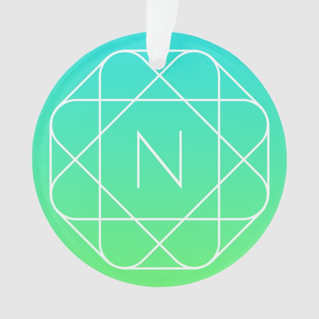 Ornamento Monograma Geométrico legal | Azul e Verde limão (Frente)