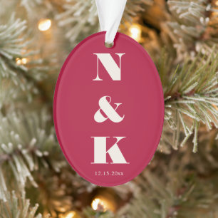 Ornamento Monograma Mínimo Moderno de Natal Vermelho de Casa