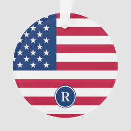 Ornamento Monograma Personalizado Azul Branco Patriótico Ame