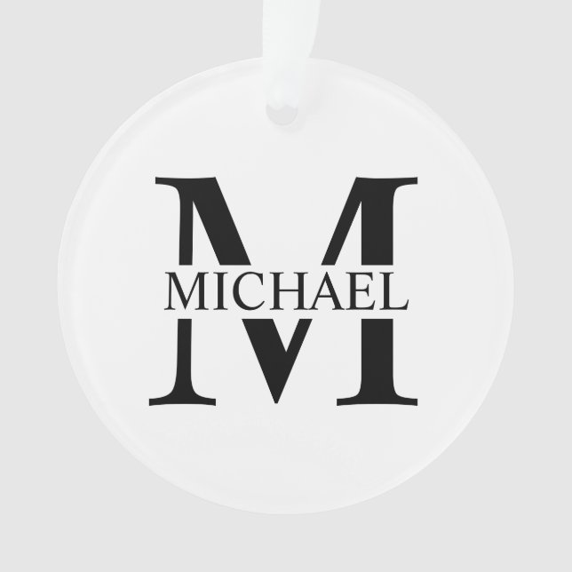 Ornamento Monograma Personalizado Branco e Nome (Frente)