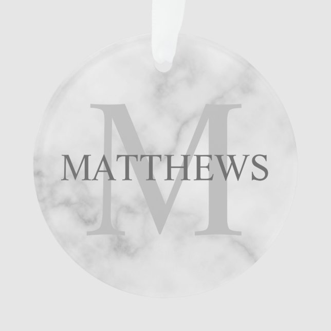 Ornamento Monograma Personalizado e Marca Marble Look (Frente)