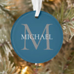 Ornamento Monograma Personalizado e Nome Oceano Azul<br><div class="desc">Monograma Elegante Personalizado e Presentes de Nome com monograma personalizado no estilo de letra serif clássico com caixa de nome no meio do monograma.</div>