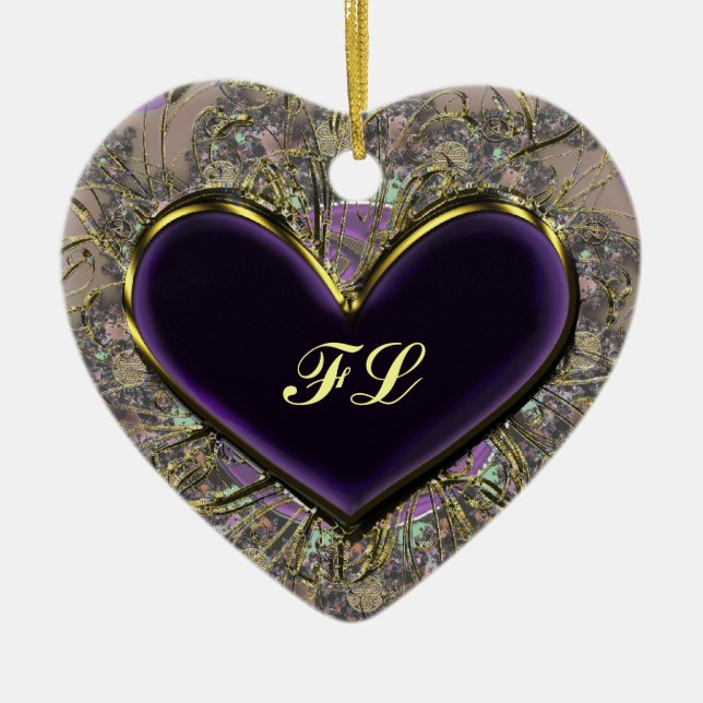 Ornamento Monogrammed elegante de Purple Heart (Frente)