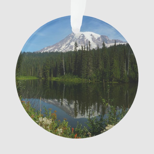 Ornamento Monte Rainier Lake Refletido com flores selvagens (Frente)