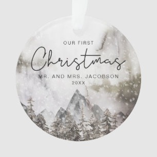 Ornamento Moody Winter Watercolor Mountain Primeiro Natal