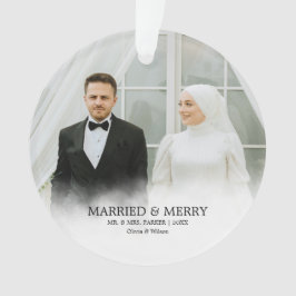 Ornamento Mr. & Mrs. | Married & Merry First Christmas Photo