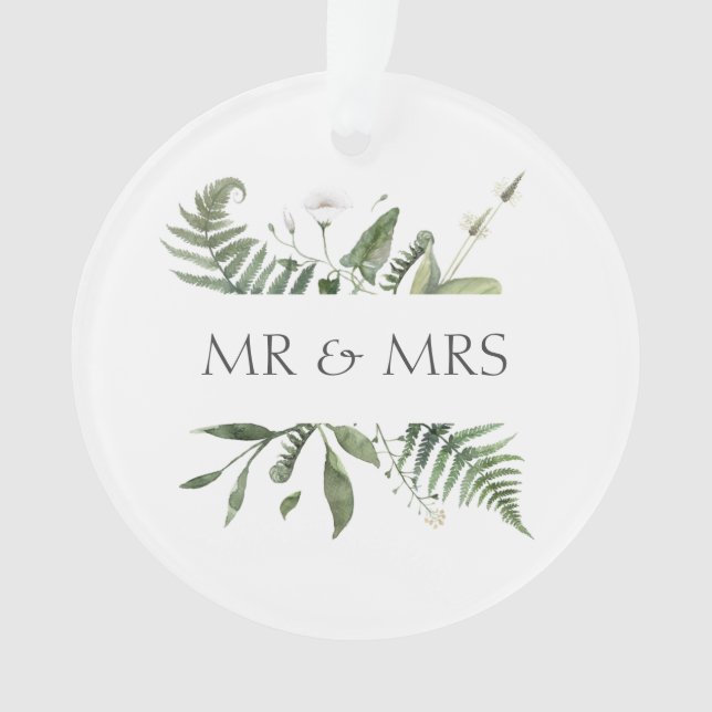 Ornamento Mr & Mrs Wedding Keepsake Greenery (Frente)