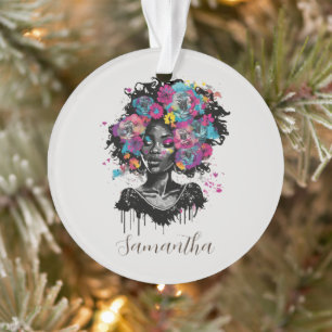 Ornamento Mulher Afro Clorosa Floral