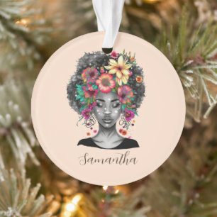 Ornamento Mulher Afro Elegante Floral